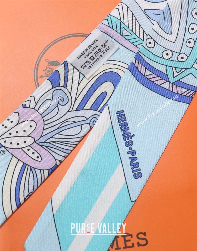 Hermes Le Jardin De La Maharani Twilly Silk Bandeau Scarf 5x86cm Blue 2025 (XMN-251111155)