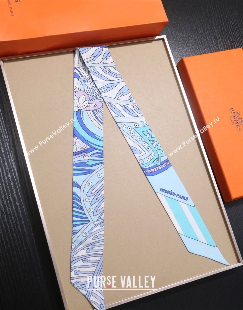 Hermes Le Jardin De La Maharani Twilly Silk Bandeau Scarf 5x86cm Blue 2025 (XMN-251111155)
