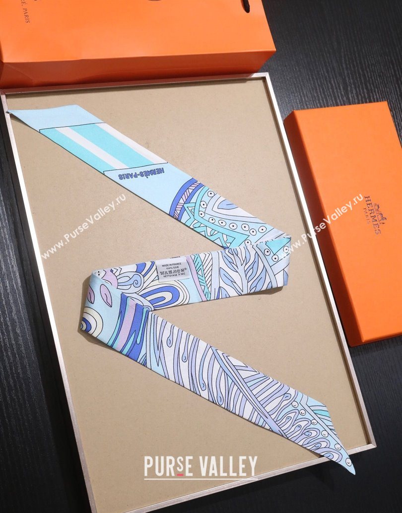 Hermes Le Jardin De La Maharani Twilly Silk Bandeau Scarf 5x86cm Blue 2025 (XMN-251111155)