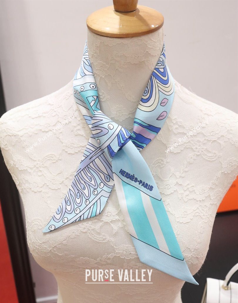 Hermes Le Jardin De La Maharani Twilly Silk Bandeau Scarf 5x86cm Blue 2025 (XMN-251111155)