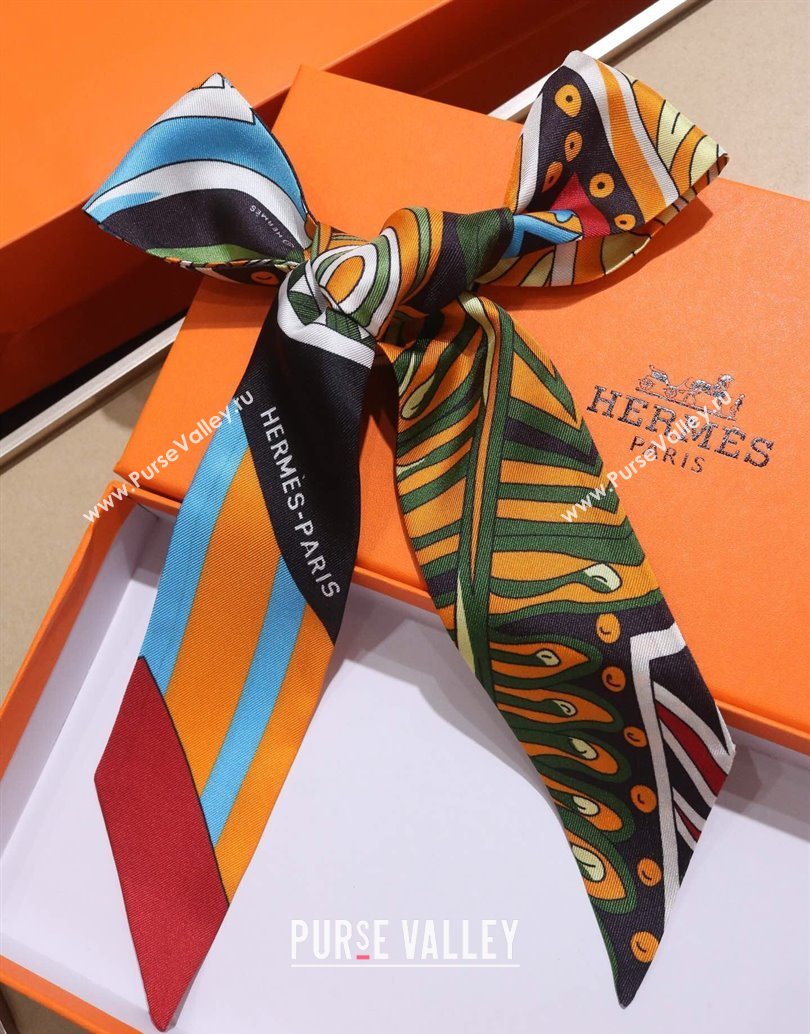 Hermes Le Jardin De La Maharani Twilly Silk Bandeau Scarf 5x86cm Orange 2025 (XMN-251111156)