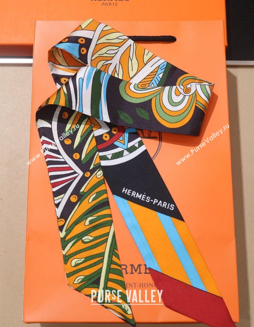 Hermes Le Jardin De La Maharani Twilly Silk Bandeau Scarf 5x86cm Orange 2025 (XMN-251111156)