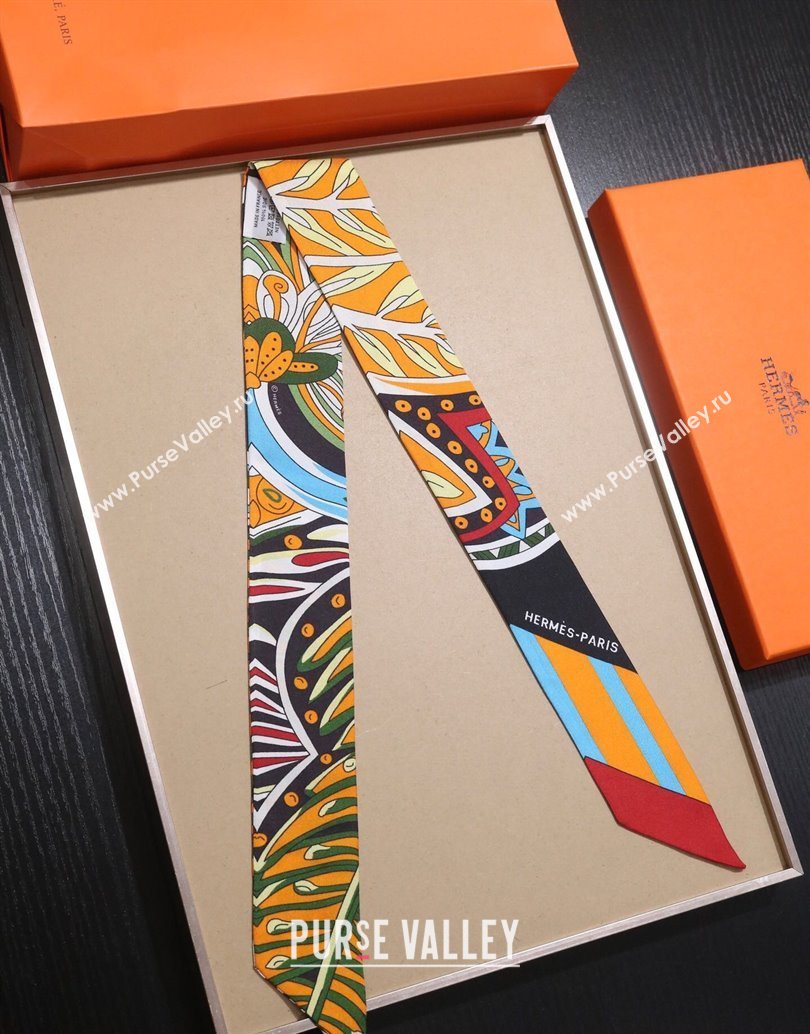 Hermes Le Jardin De La Maharani Twilly Silk Bandeau Scarf 5x86cm Orange 2025 (XMN-251111156)