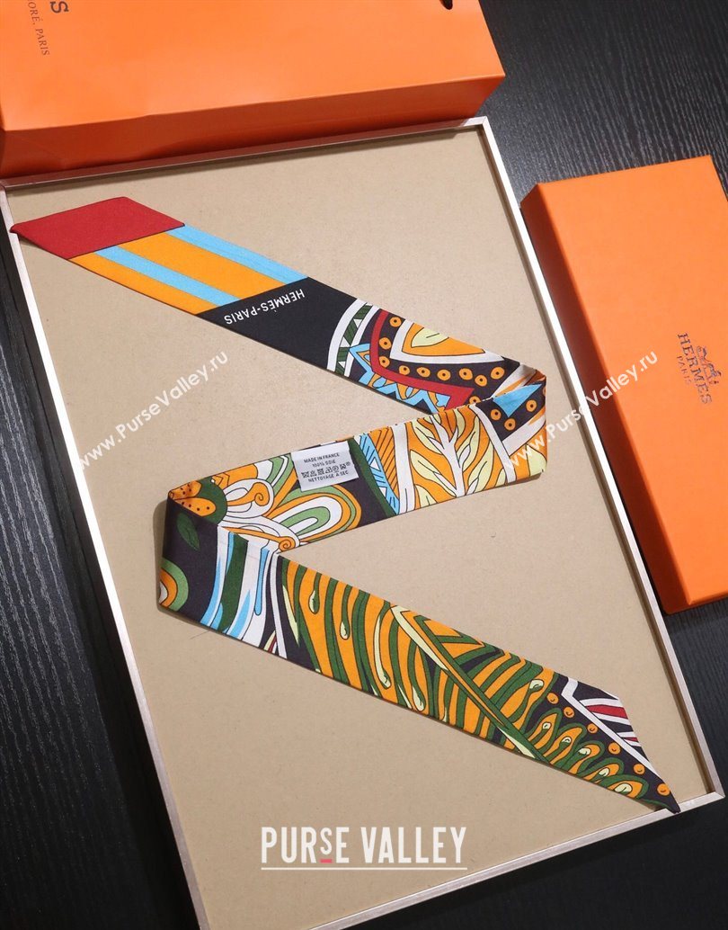 Hermes Le Jardin De La Maharani Twilly Silk Bandeau Scarf 5x86cm Orange 2025 (XMN-251111156)