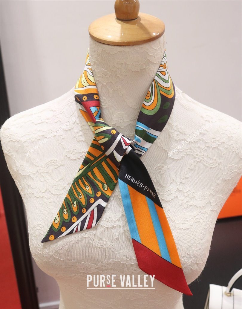Hermes Le Jardin De La Maharani Twilly Silk Bandeau Scarf 5x86cm Orange 2025 (XMN-251111156)