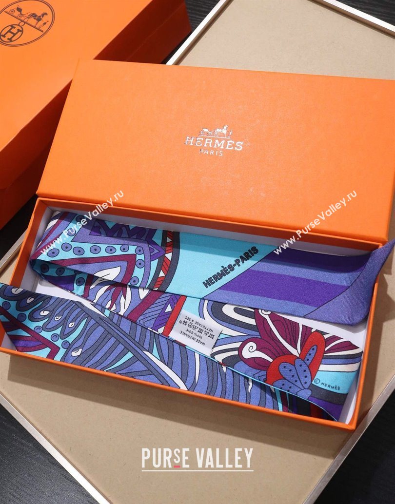 Hermes Le Jardin De La Maharani Twilly Silk Bandeau Scarf 5x86cm Purple 2025 (XMN-251111157)