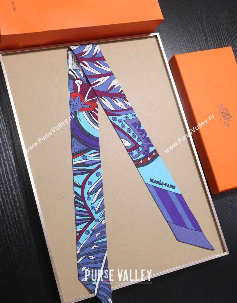 Hermes Le Jardin De La Maharani Twilly Silk Bandeau Scarf 5x86cm Purple 2025 (XMN-251111157)