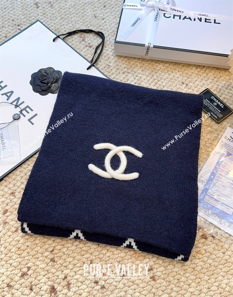 Chanel Cashmere Wool Silk Long Scarf 30x180cm Blue 2025 CH111158 (XMN-251111158)