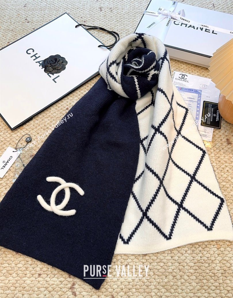 Chanel Cashmere Wool Silk Long Scarf 30x180cm Blue 2025 CH111158 (XMN-251111158)