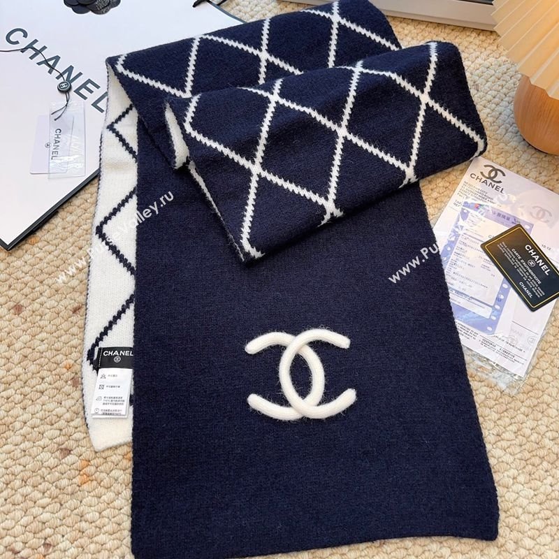 Chanel Cashmere Wool Silk Long Scarf 30x180cm Blue 2025 CH111158 (XMN-251111158)