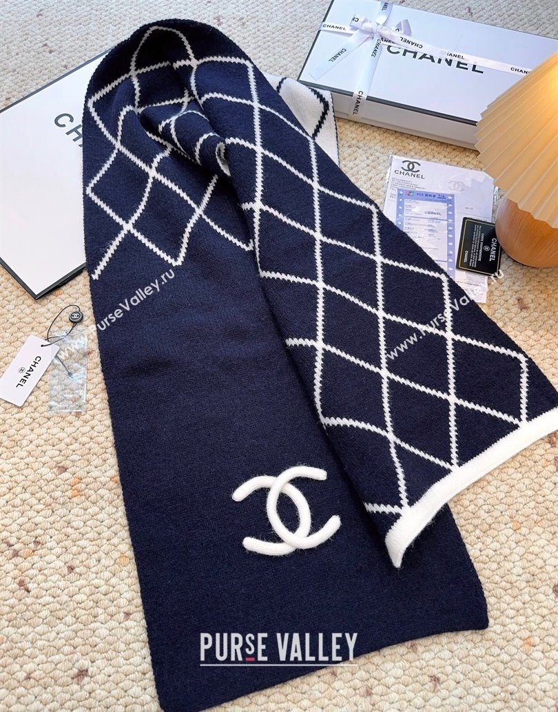 Chanel Cashmere Wool Silk Long Scarf 30x180cm Blue 2025 CH111158 (XMN-251111158)