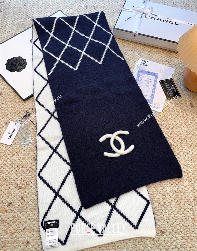 Chanel Cashmere Wool Silk Long Scarf 30x180cm Blue 2025 CH111158 (XMN-251111158)