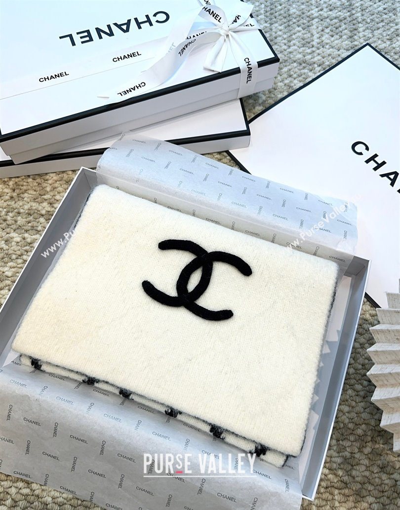 Chanel Cashmere Wool Silk Long Scarf 30x180cm White 2025 CH111158 (XMN-251111159)