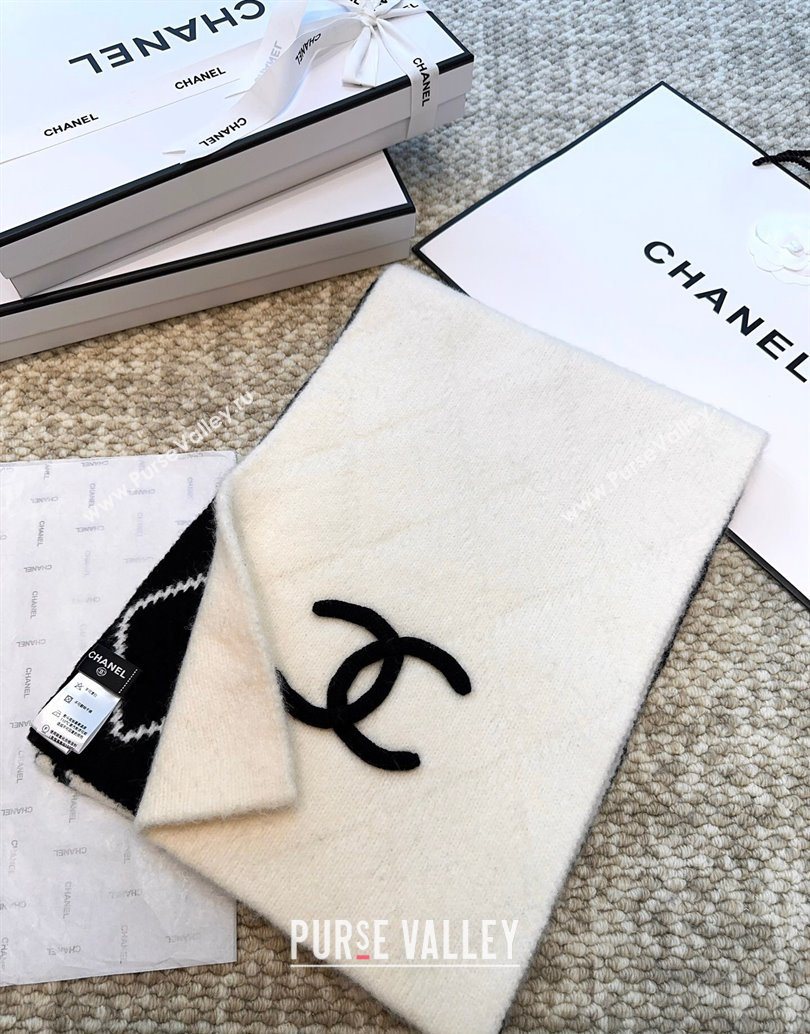 Chanel Cashmere Wool Silk Long Scarf 30x180cm White 2025 CH111158 (XMN-251111159)