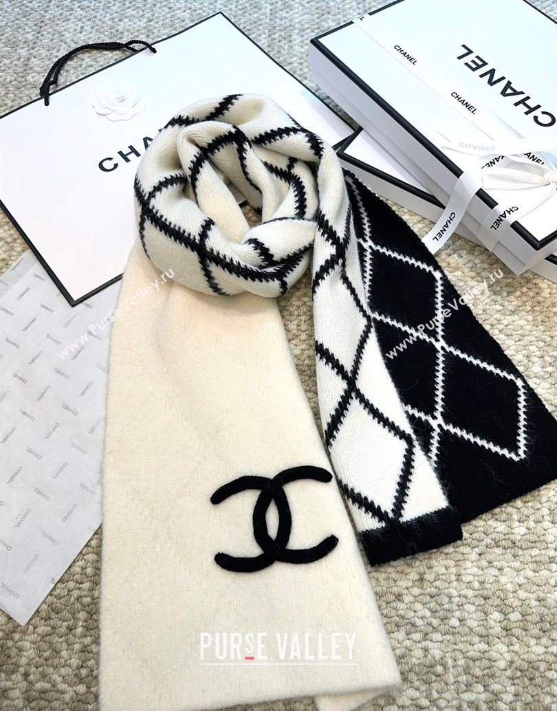 Chanel Cashmere Wool Silk Long Scarf 30x180cm White 2025 CH111158 (XMN-251111159)