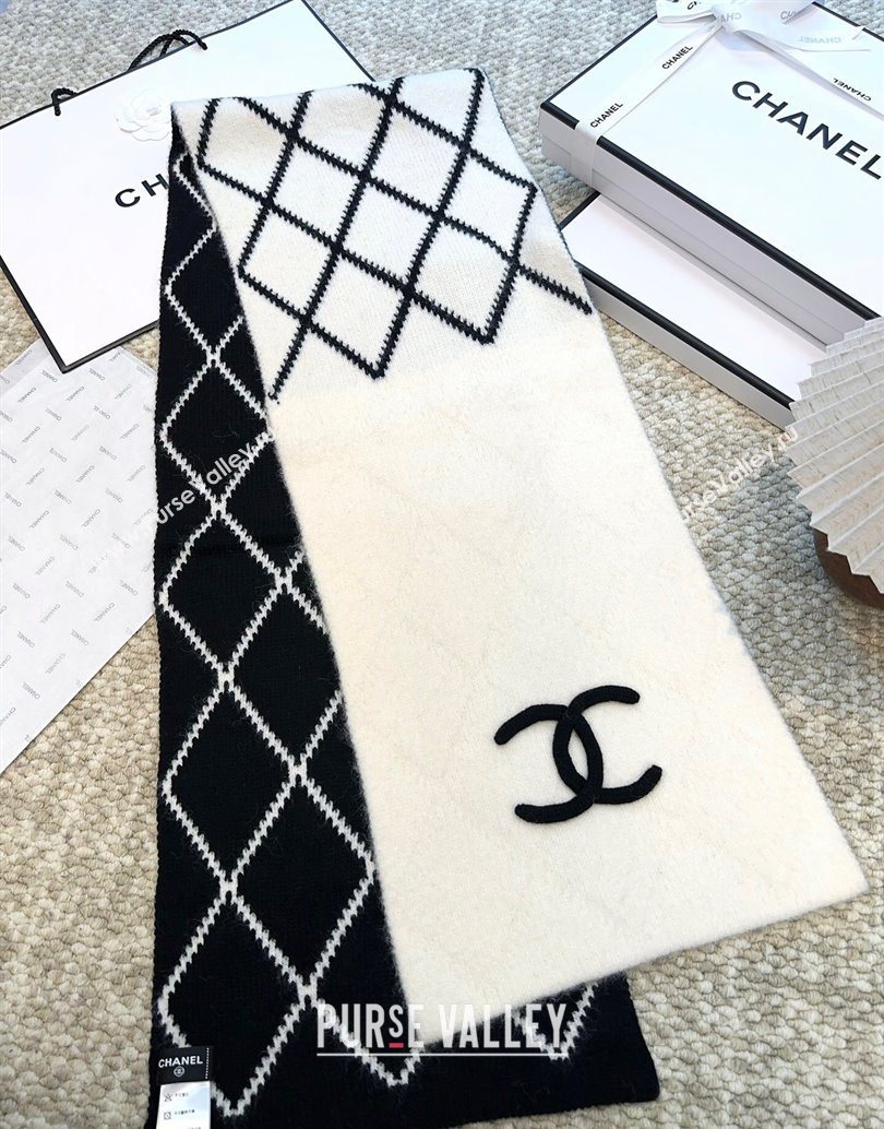 Chanel Cashmere Wool Silk Long Scarf 30x180cm White 2025 CH111158 (XMN-251111159)