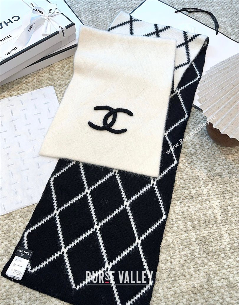 Chanel Cashmere Wool Silk Long Scarf 30x180cm White 2025 CH111158 (XMN-251111159)