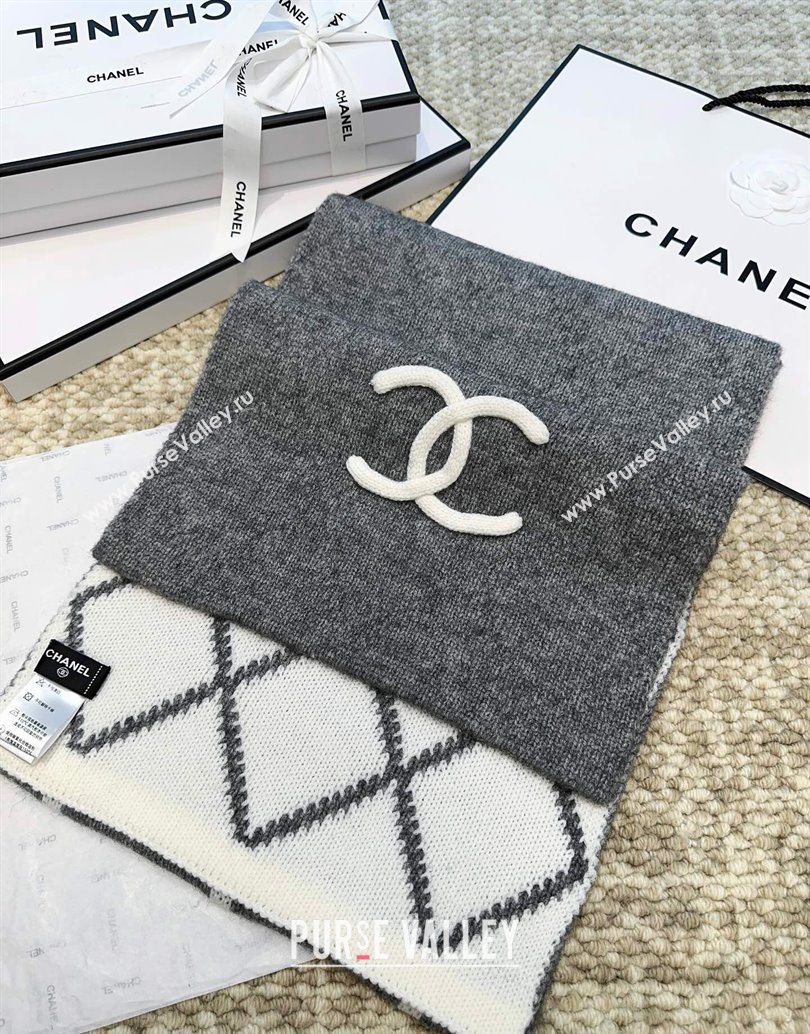 Chanel Cashmere Wool Silk Long Scarf 30x180cm Grey 2025 CH111158 (XMN-251111161)