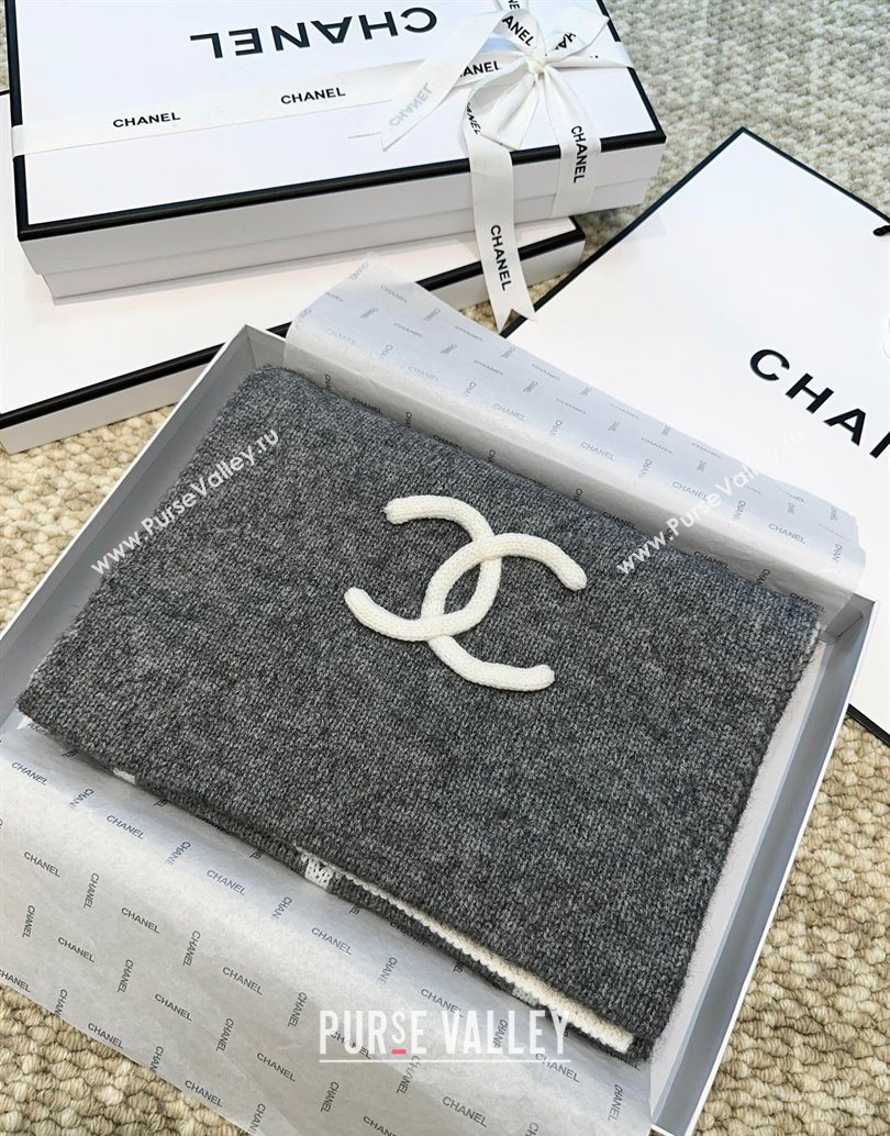 Chanel Cashmere Wool Silk Long Scarf 30x180cm Grey 2025 CH111158 (XMN-251111161)