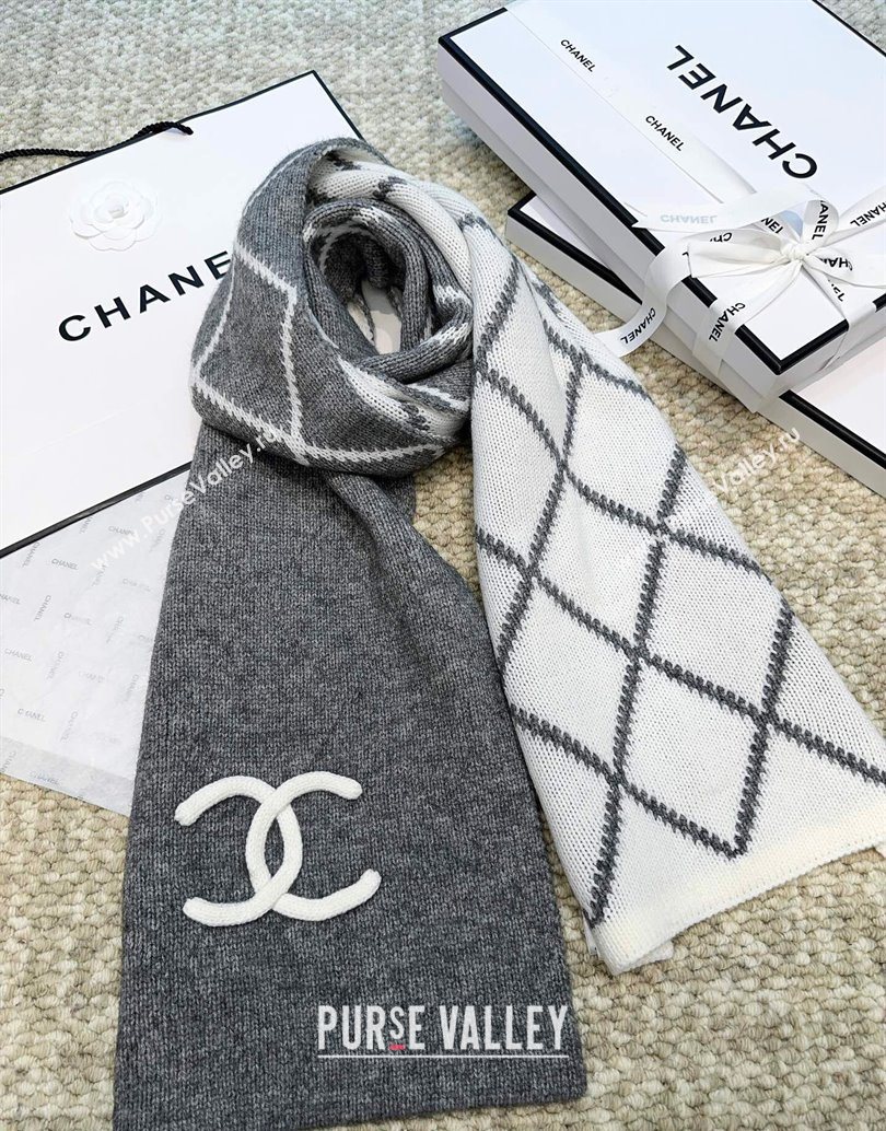 Chanel Cashmere Wool Silk Long Scarf 30x180cm Grey 2025 CH111158 (XMN-251111161)