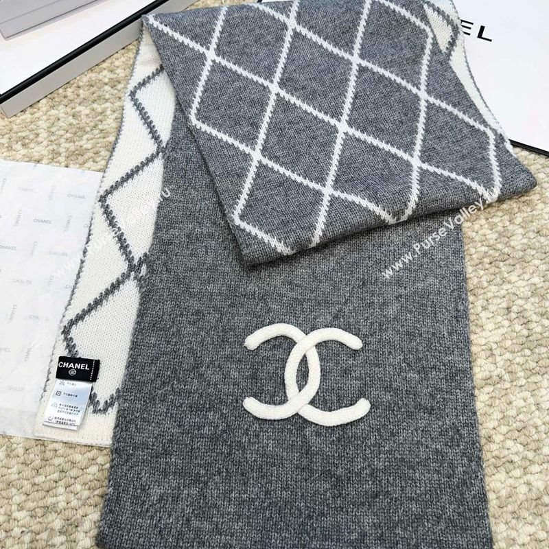 Chanel Cashmere Wool Silk Long Scarf 30x180cm Grey 2025 CH111158 (XMN-251111161)