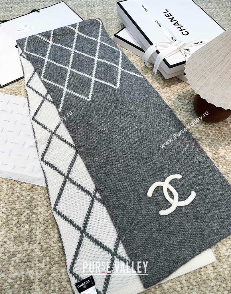 Chanel Cashmere Wool Silk Long Scarf 30x180cm Grey 2025 CH111158 (XMN-251111161)