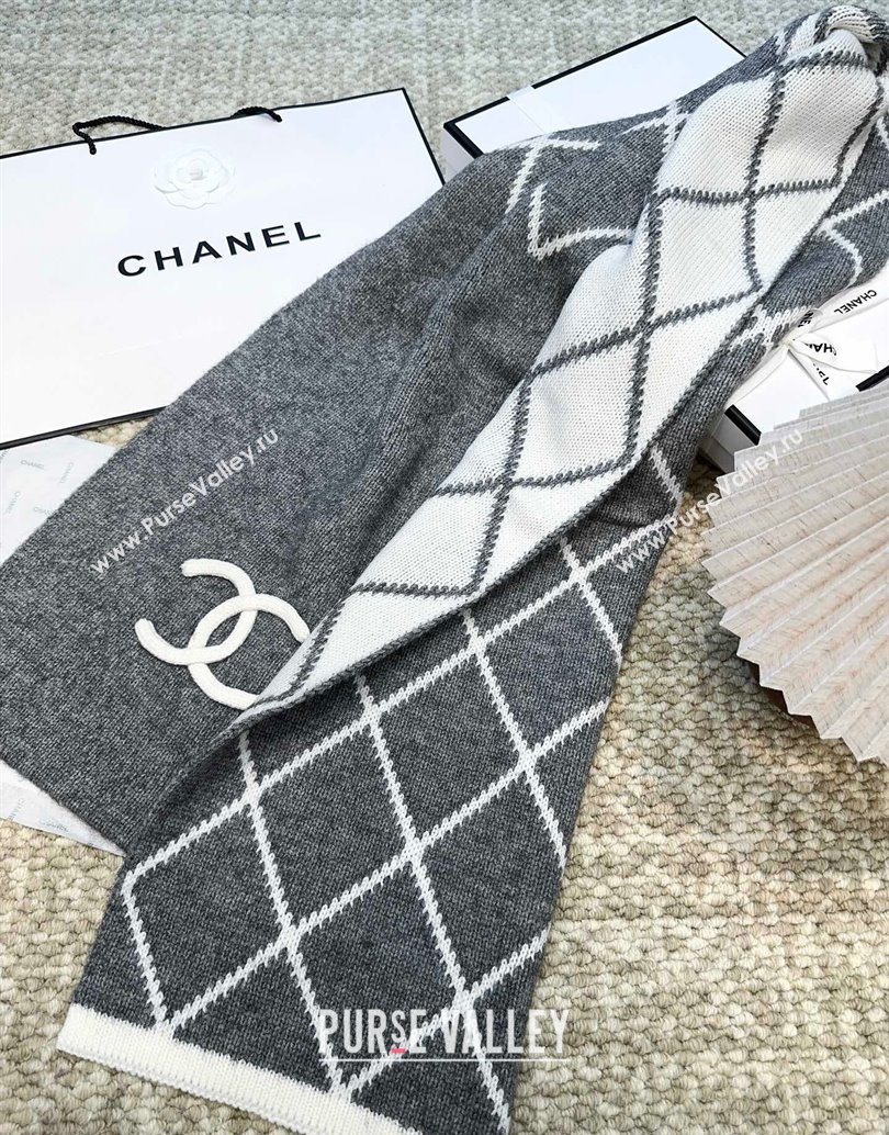 Chanel Cashmere Wool Silk Long Scarf 30x180cm Grey 2025 CH111158 (XMN-251111161)