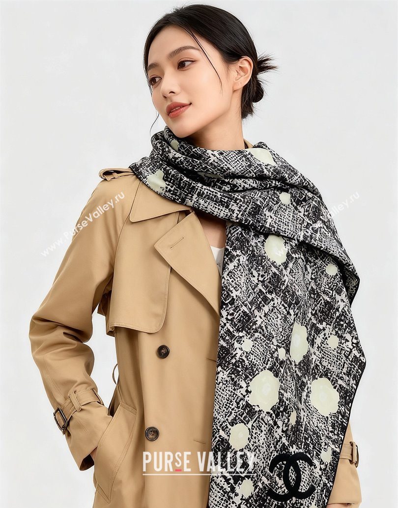 Chanel Cashmere Silk Square Scarf 135x135cm Black 2025 CH111159 (XMN-251111163)
