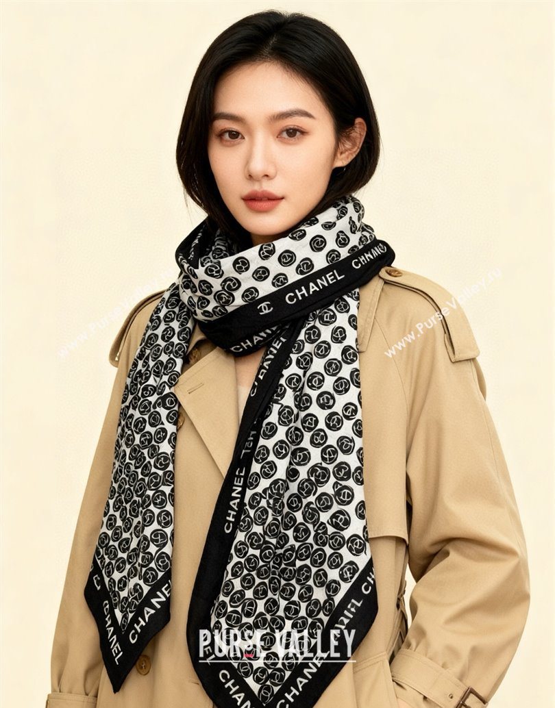 Chanel Wool Silk Square Scarf 135x135cm White 2025 CH111160 (XMN-251111164)