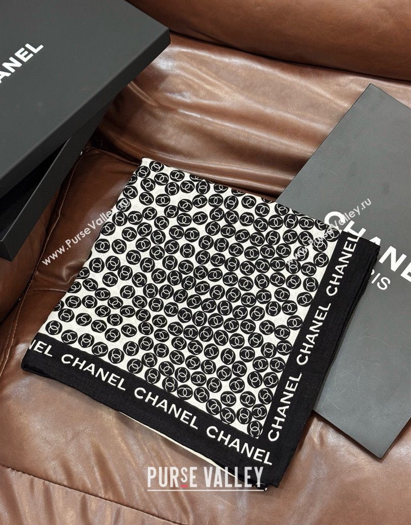 Chanel Wool Silk Square Scarf 135x135cm White 2025 CH111160 (XMN-251111164)