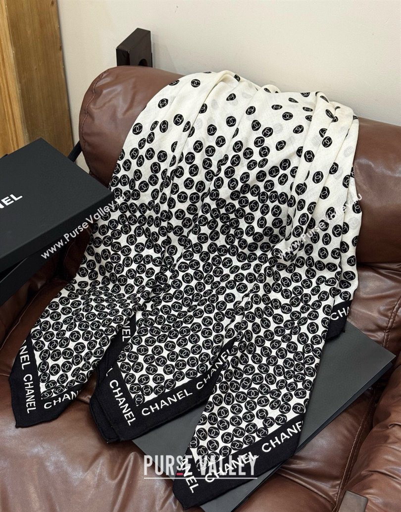 Chanel Wool Silk Square Scarf 135x135cm White 2025 CH111160 (XMN-251111164)