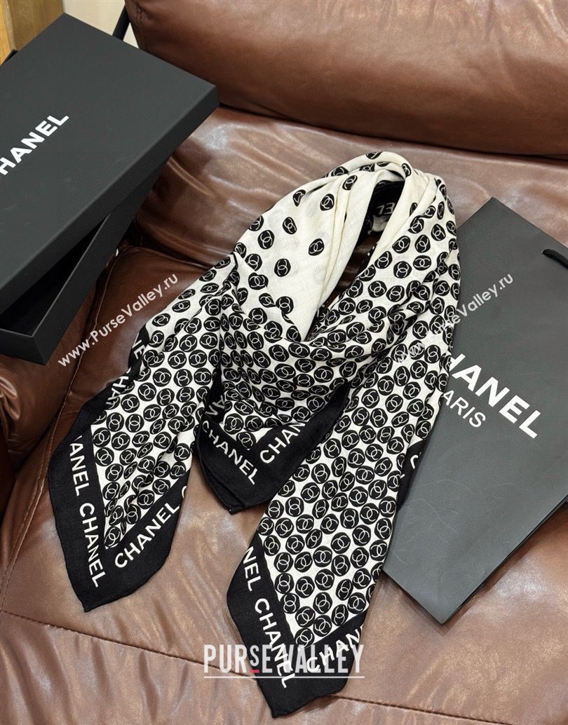 Chanel Wool Silk Square Scarf 135x135cm White 2025 CH111160 (XMN-251111164)