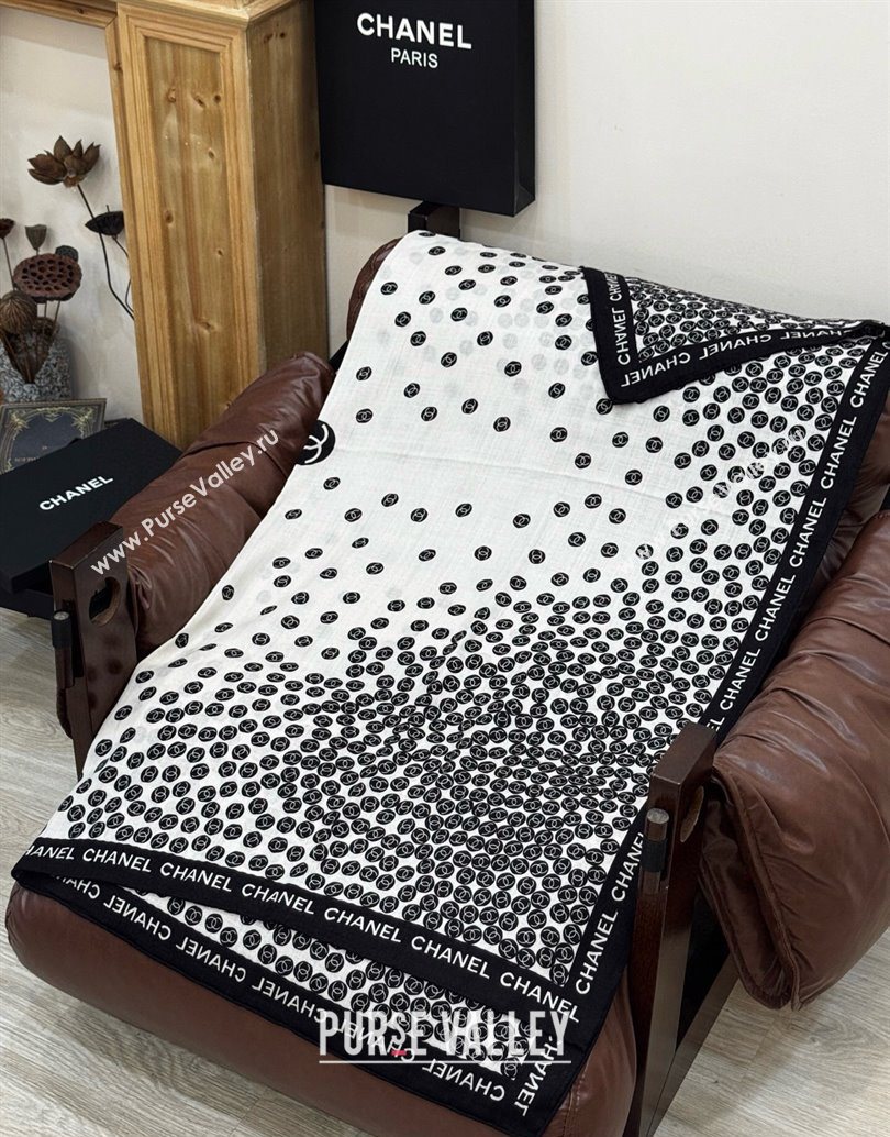 Chanel Wool Silk Square Scarf 135x135cm White 2025 CH111160 (XMN-251111164)