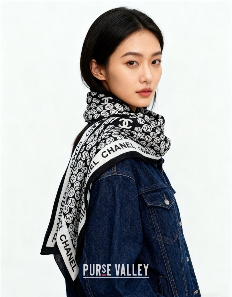 Chanel Wool Silk Square Scarf 135x135cm Black 2025 CH111160 (XMN-251111165)