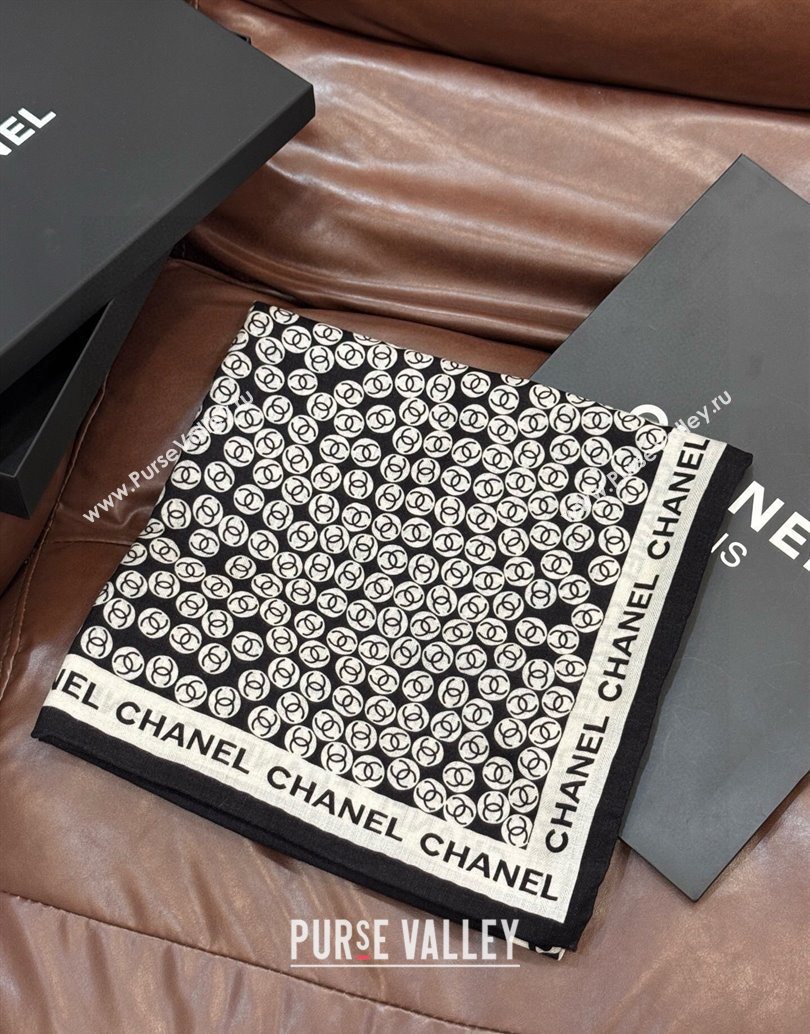Chanel Wool Silk Square Scarf 135x135cm Black 2025 CH111160 (XMN-251111165)