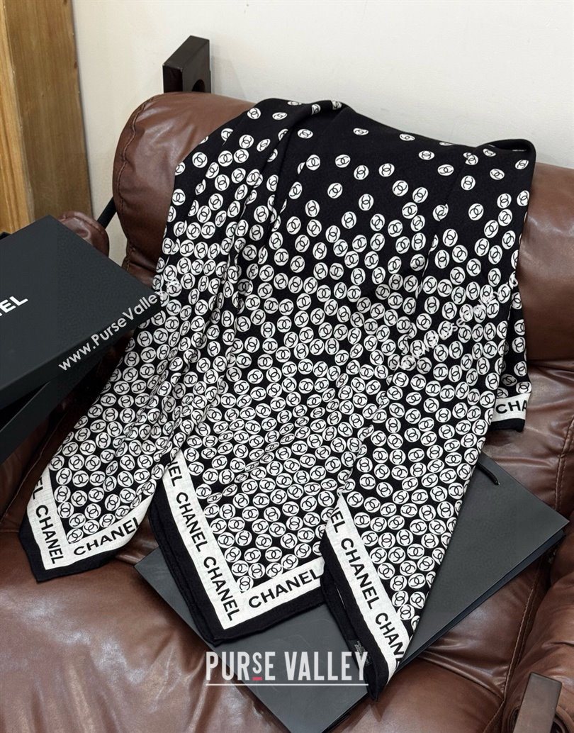 Chanel Wool Silk Square Scarf 135x135cm Black 2025 CH111160 (XMN-251111165)