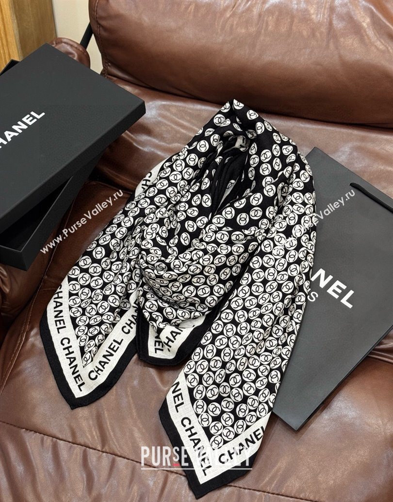 Chanel Wool Silk Square Scarf 135x135cm Black 2025 CH111160 (XMN-251111165)