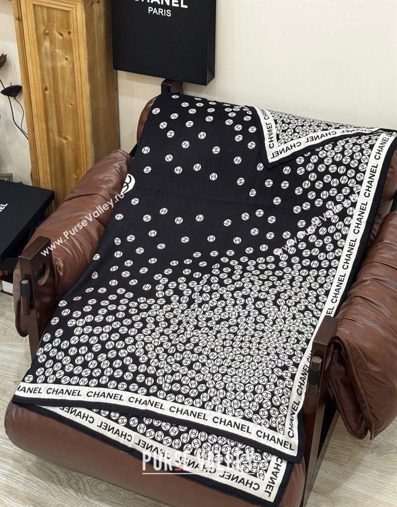 Chanel Wool Silk Square Scarf 135x135cm Black 2025 CH111160 (XMN-251111165)