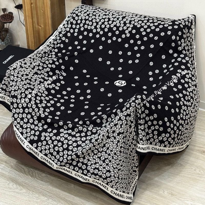 Chanel Wool Silk Square Scarf 135x135cm Black 2025 CH111160 (XMN-251111165)