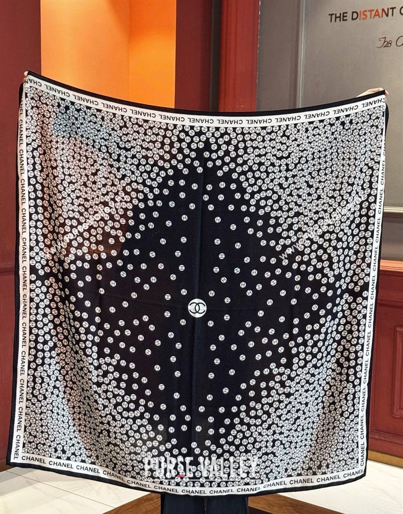Chanel Wool Silk Square Scarf 135x135cm Black 2025 CH111160 (XMN-251111165)