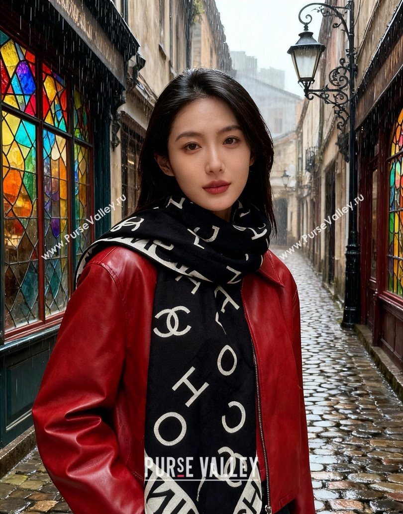 Chanel Logo Cashmere Silk Square Scarf 135x135cm Black 2025 CH111161 (XMN-251111166)