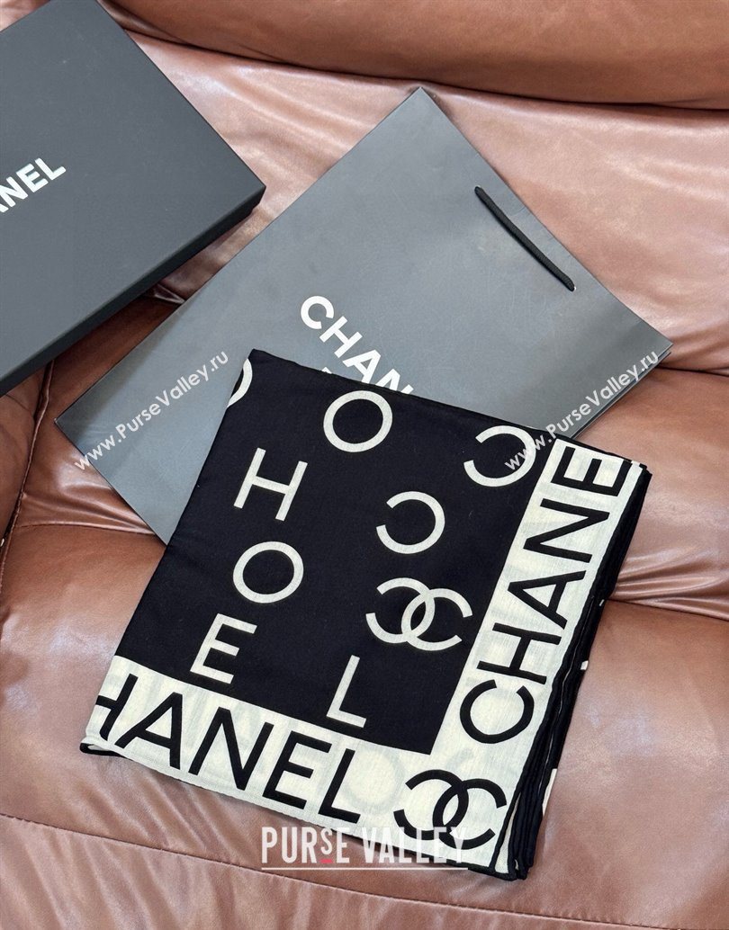 Chanel Logo Cashmere Silk Square Scarf 135x135cm Black 2025 CH111161 (XMN-251111166)