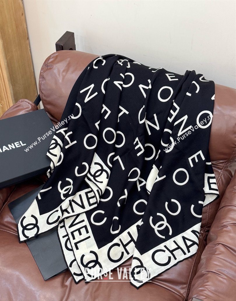 Chanel Logo Cashmere Silk Square Scarf 135x135cm Black 2025 CH111161 (XMN-251111166)