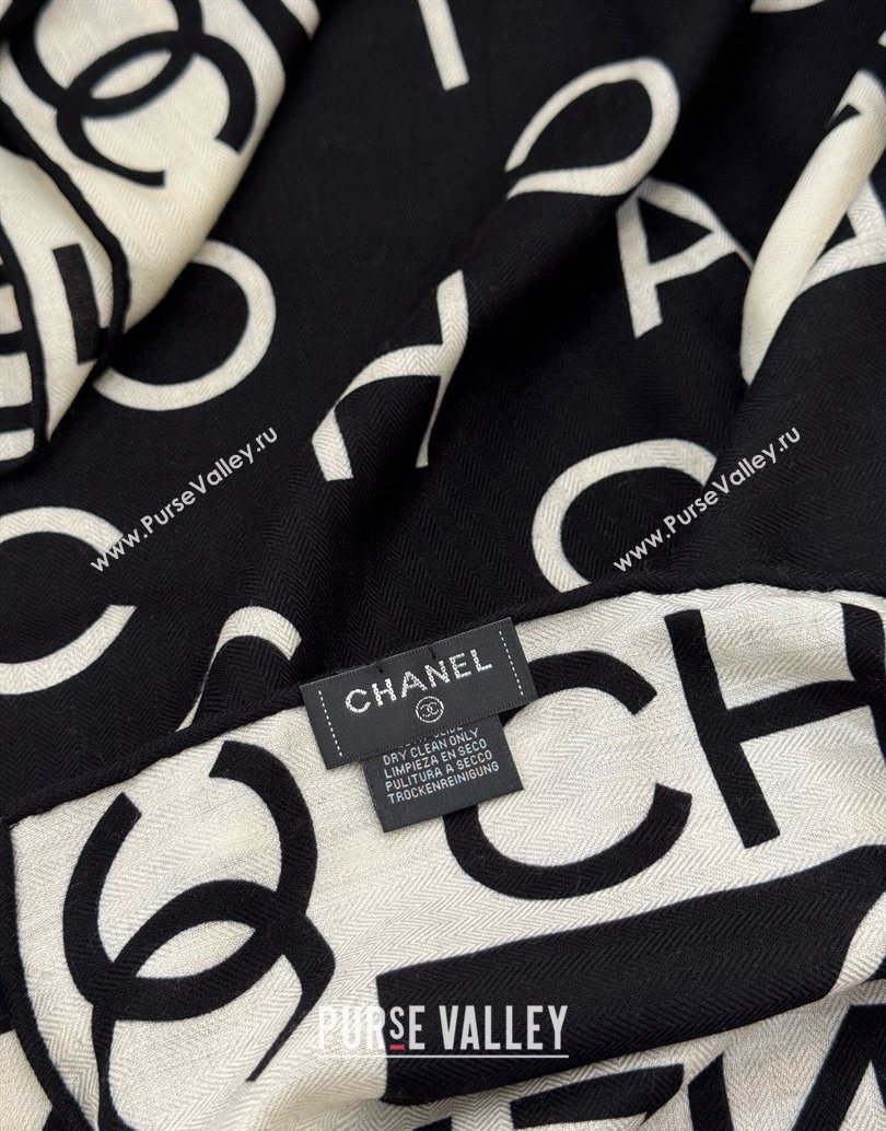 Chanel Logo Cashmere Silk Square Scarf 135x135cm Black 2025 CH111161 (XMN-251111166)