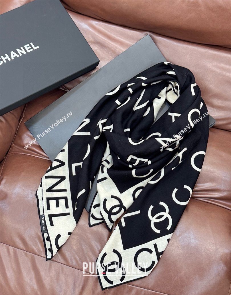 Chanel Logo Cashmere Silk Square Scarf 135x135cm Black 2025 CH111161 (XMN-251111166)