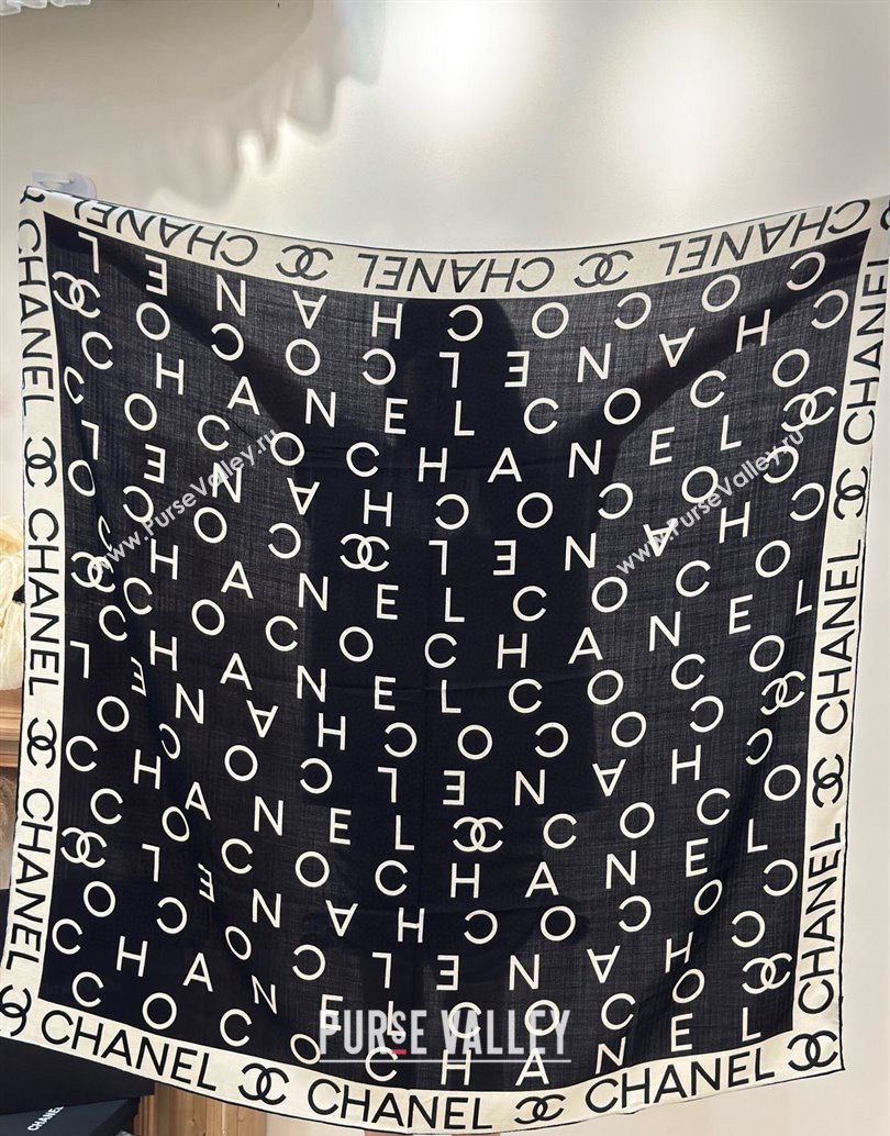 Chanel Logo Cashmere Silk Square Scarf 135x135cm Black 2025 CH111161 (XMN-251111166)