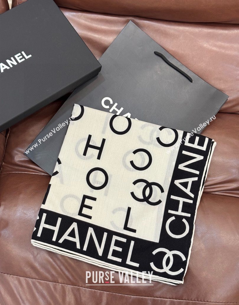 Chanel Logo Cashmere Silk Square Scarf 135x135cm White 2025 CH111161 (XMN-251111167)