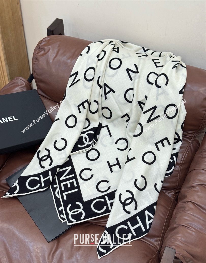 Chanel Logo Cashmere Silk Square Scarf 135x135cm White 2025 CH111161 (XMN-251111167)
