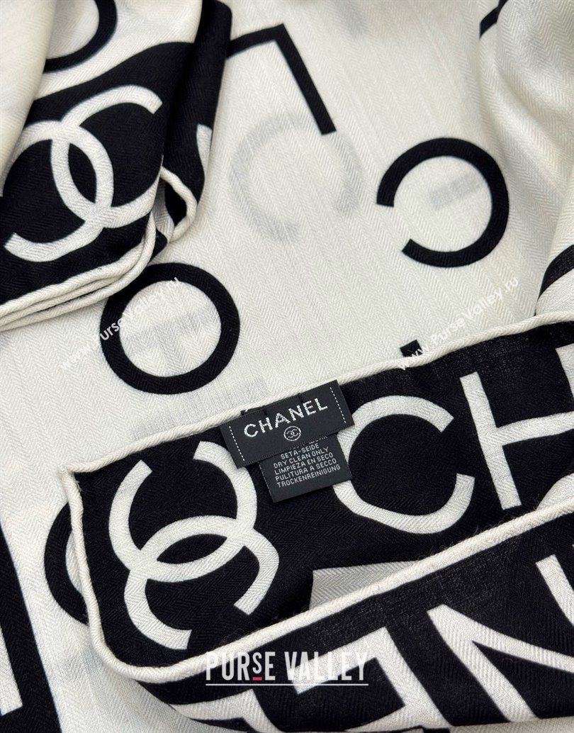 Chanel Logo Cashmere Silk Square Scarf 135x135cm White 2025 CH111161 (XMN-251111167)