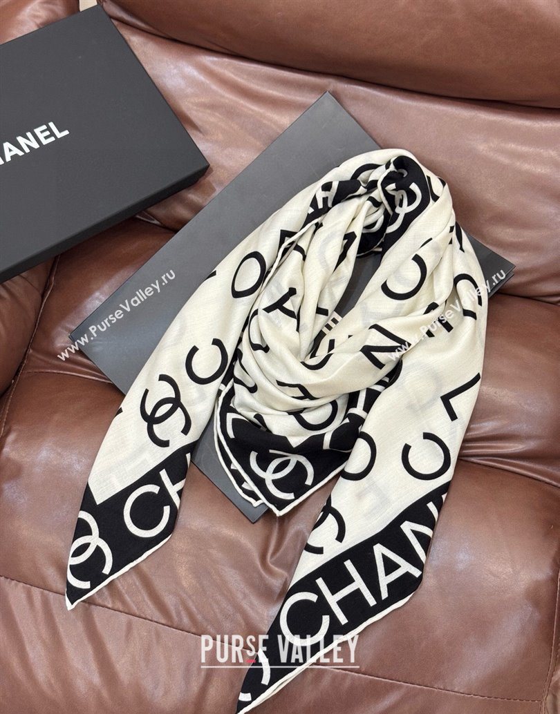 Chanel Logo Cashmere Silk Square Scarf 135x135cm White 2025 CH111161 (XMN-251111167)